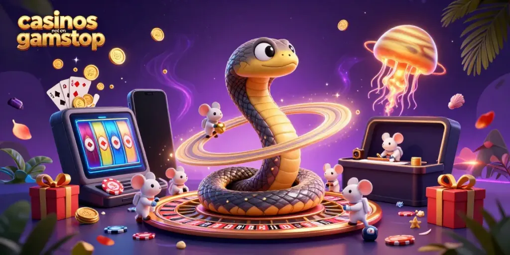 Experience casinos not on gamstop with vibrant 3D cosmic casino action and animated characters.