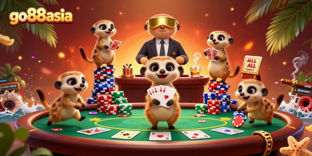 Exciting meerkats engage in thrilling casino action at go88asia, capturing the essence of vibrant gameplay.