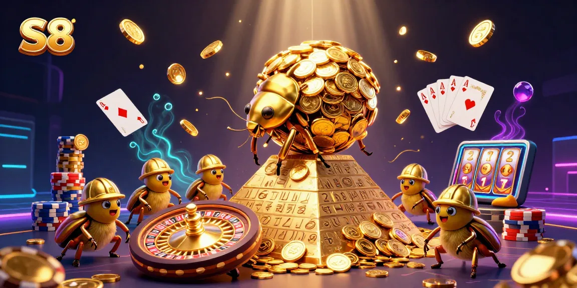 Spin the reels at S8 while golden coins and gems cascade around an enchanting casino scene.