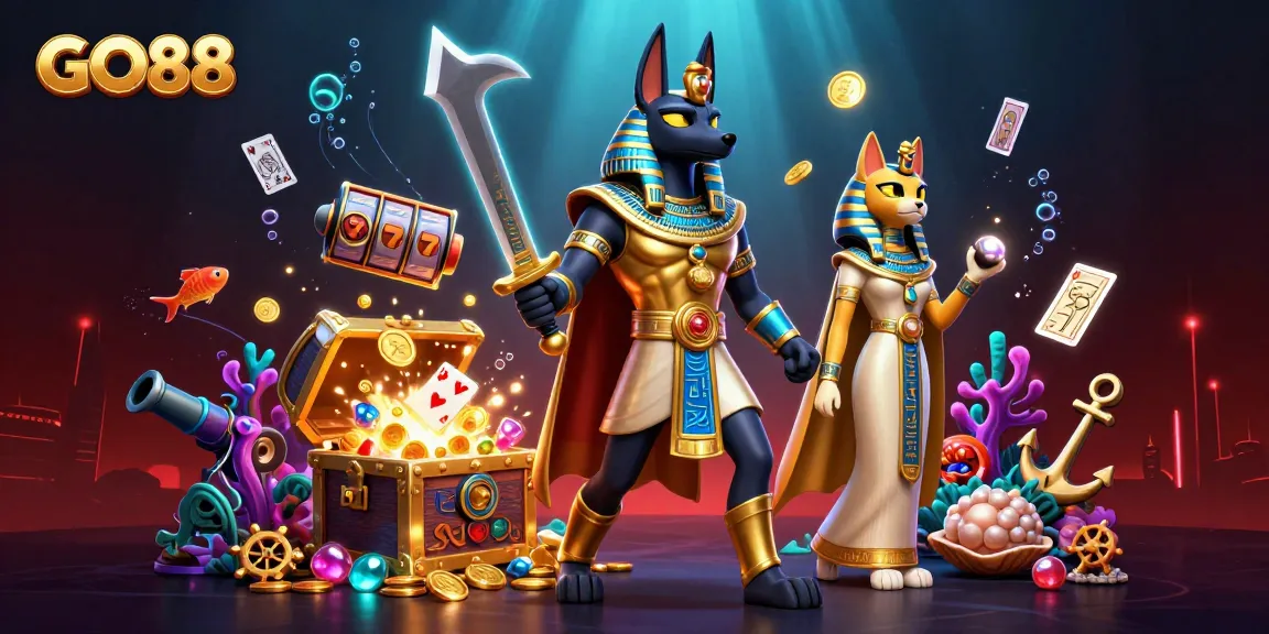 Experience the thrill of GO88 with ancient Egyptian warriors and underwater casino treasures.