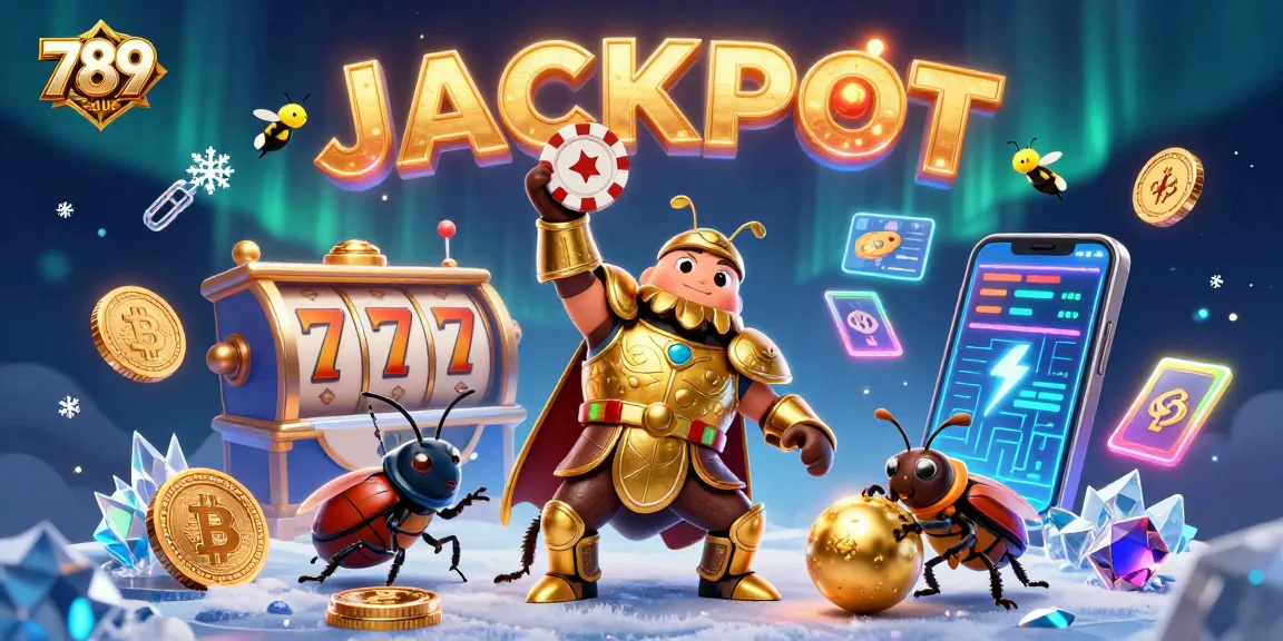 Experience excitement at 789club with a victorious hercules beetle and vibrant casino elements.